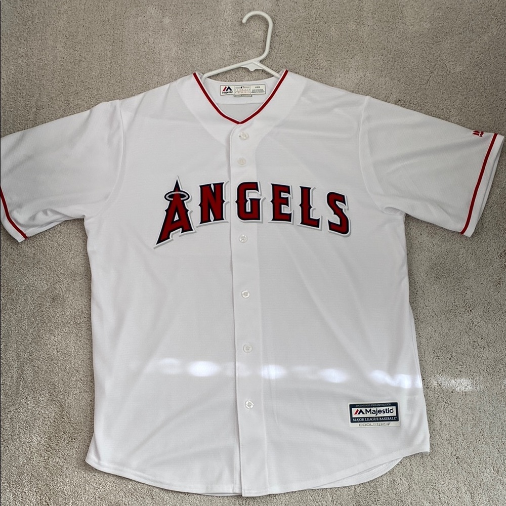 Majestic White Jersey with Red and Black Angels Logo